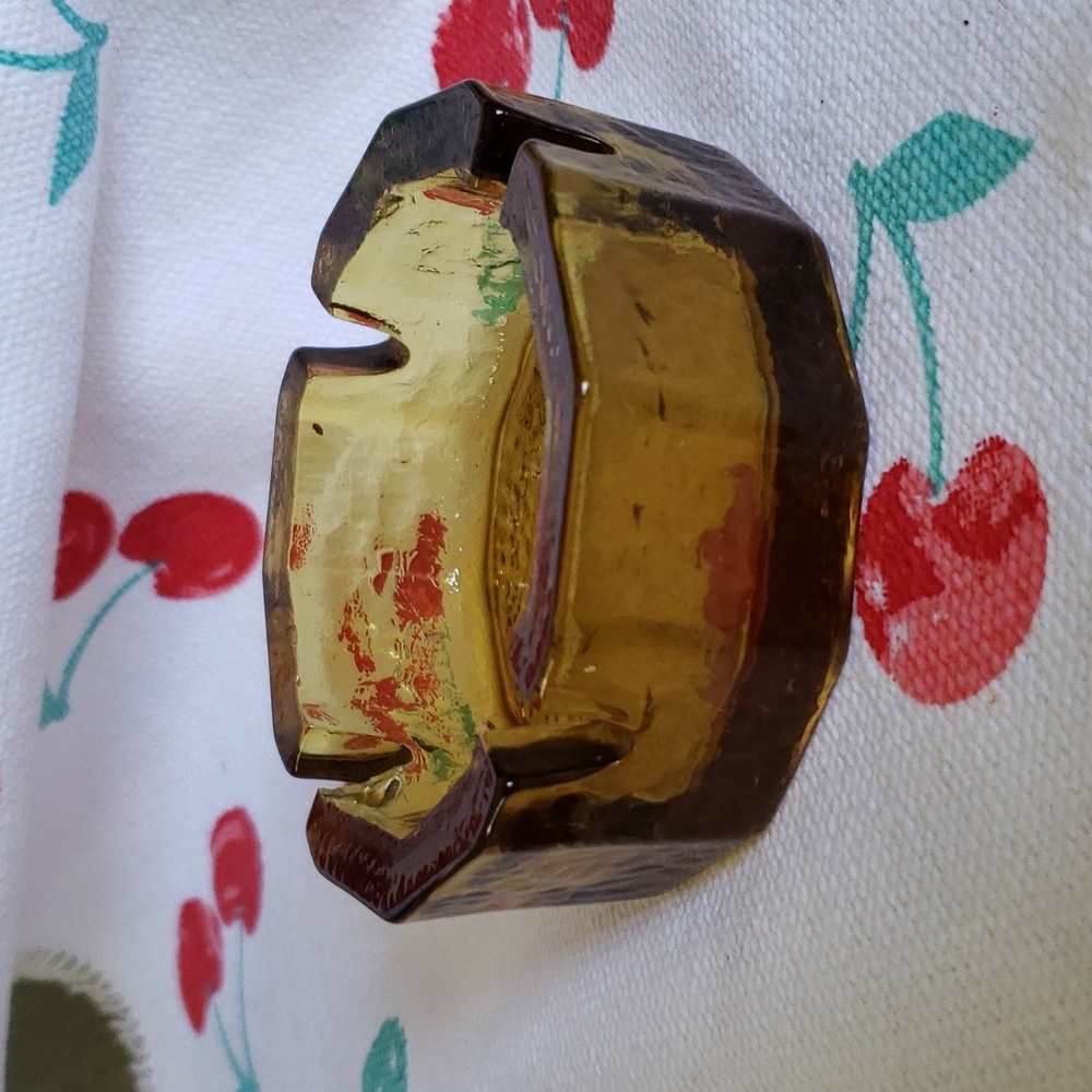 Blenko Ashtray Mid century honey glass  pebbled paneled